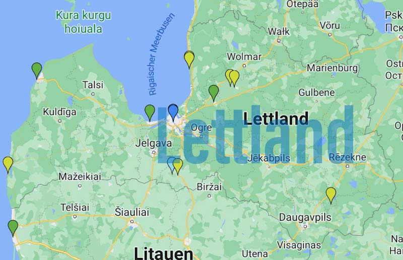 Lettland Karte mit besuchten Stell- und Campingplätzen