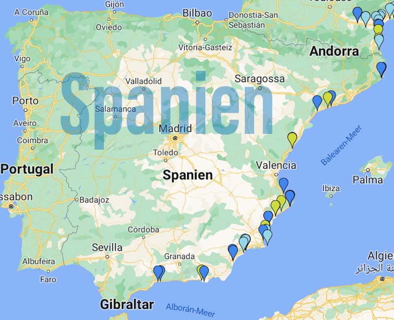 Spanien Karte mit besuchten Stell- und Campingplätzen